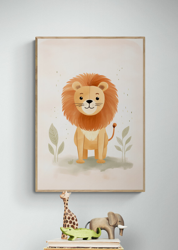 poster leeuw met houten lijst woonkamer