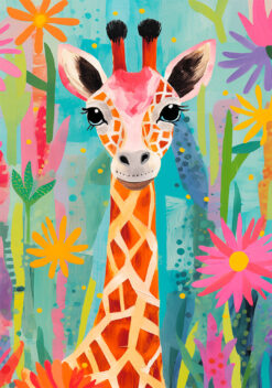 Gekleurde giraffe poster kinderkamer