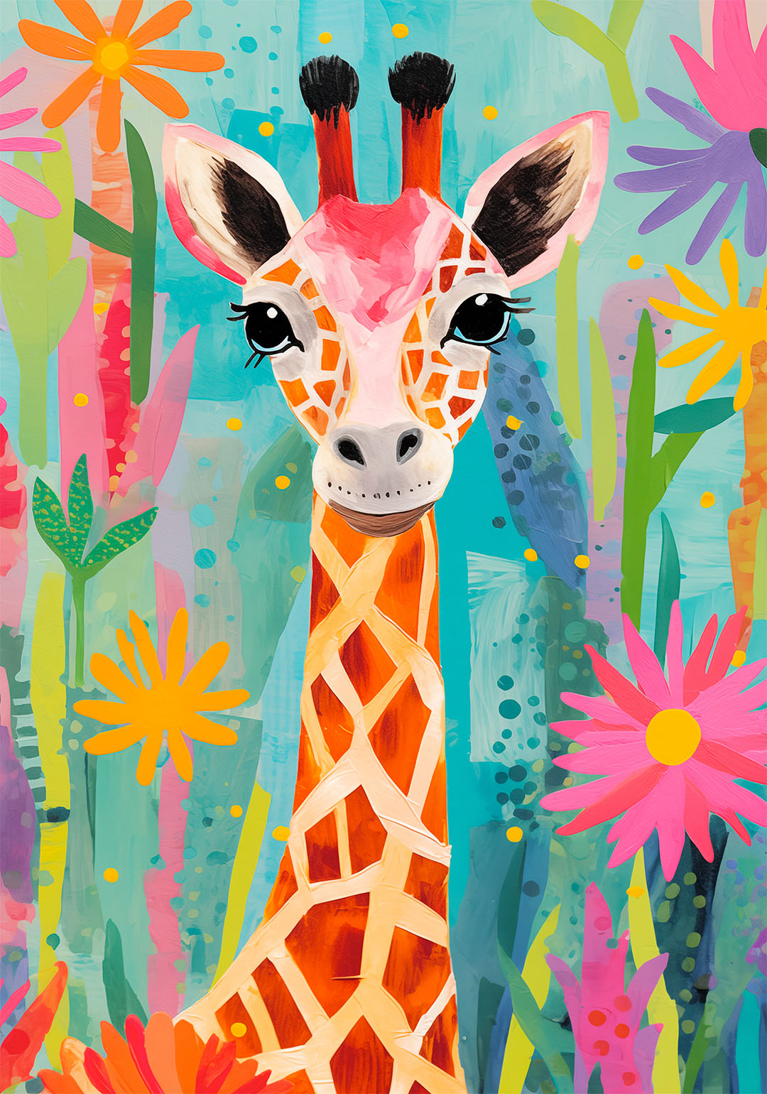 Gekleurde giraffe poster kinderkamer