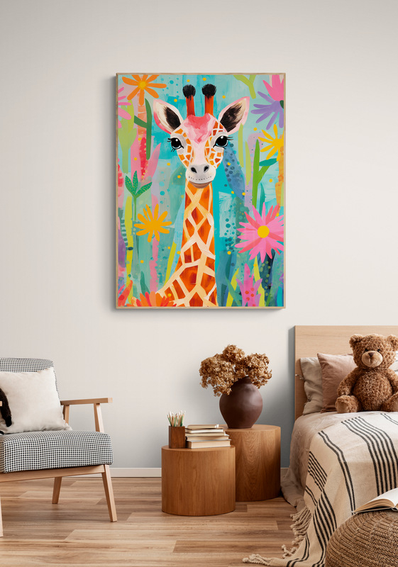 gekleurde giraffe poster 50x70cm kinderkamer