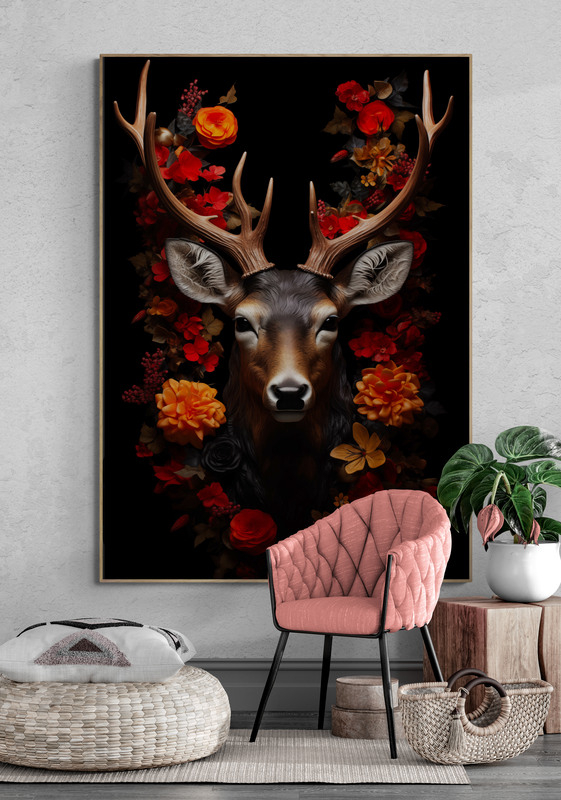 hert poster met houten lijst woonkamer