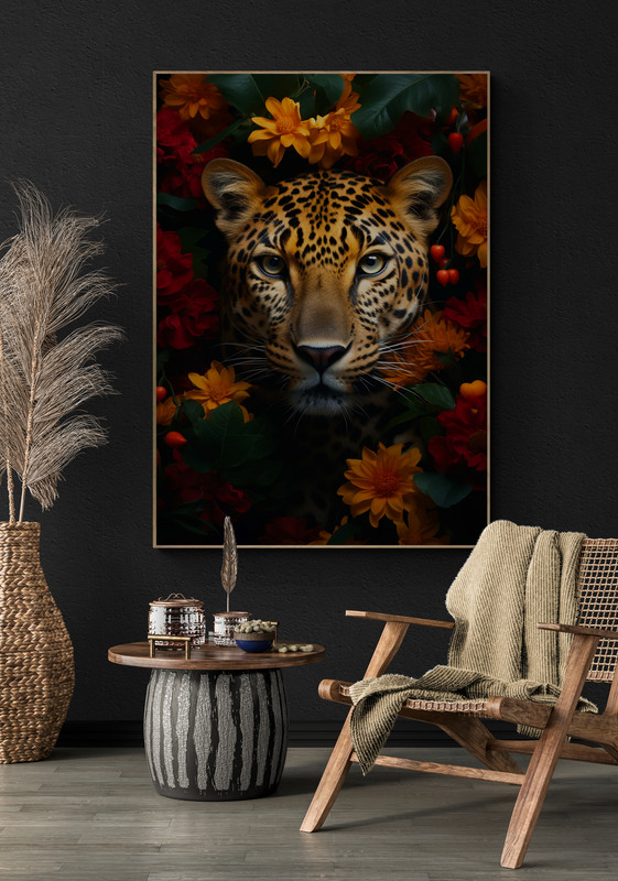 jaguar poster met houten lijst woonkamer