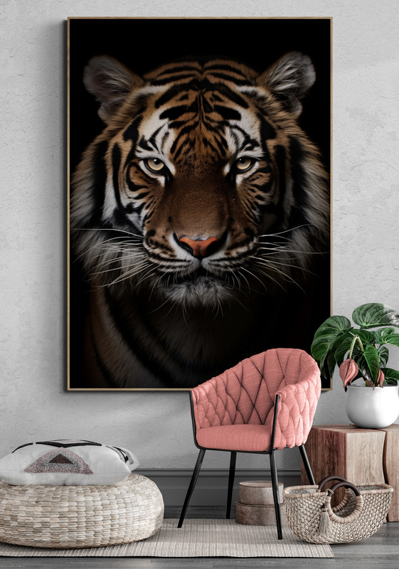 tijger portret poster met houten lijst keuken