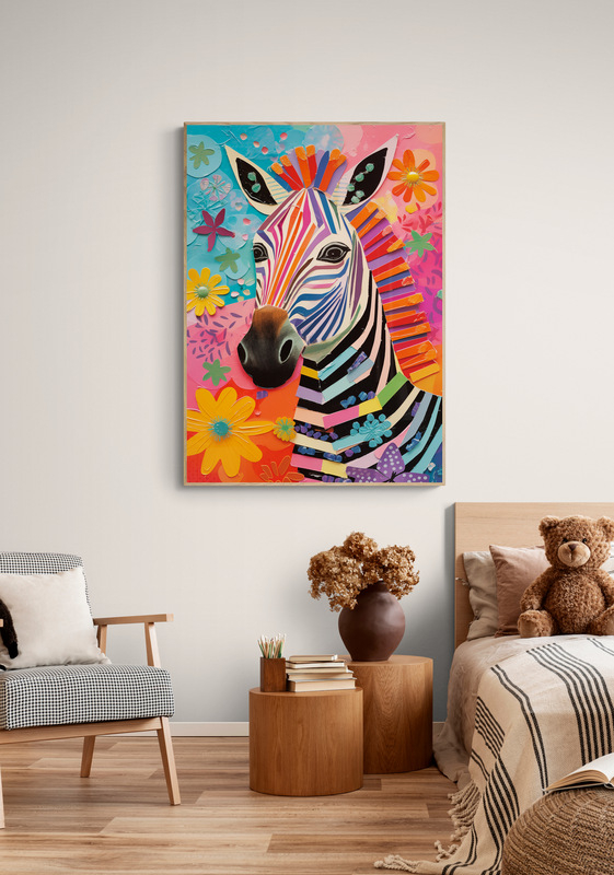 gekleurde zebra poster 50x70cm kinderkamer