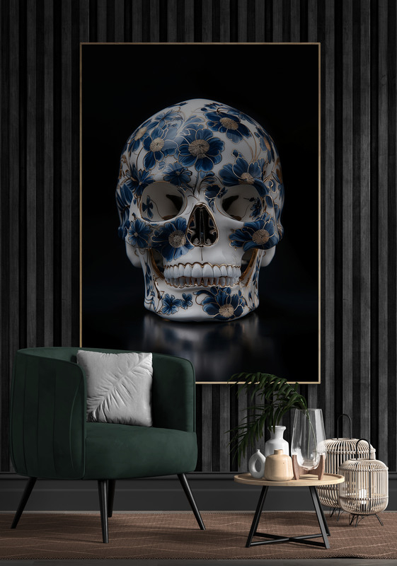 delfts blauwe schedel poster 50x70cm keuken