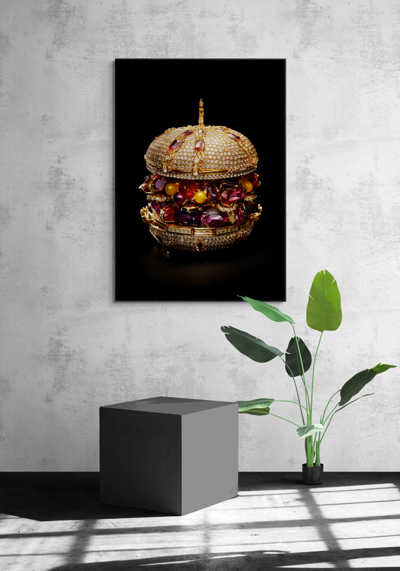 diamanten burger poster met houten lijst keuken