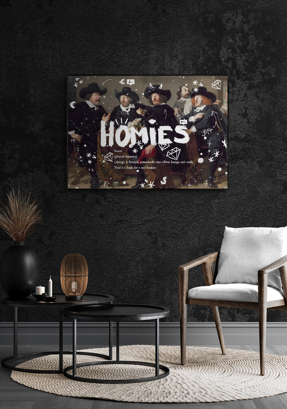 homies poster in houten lijst toilet