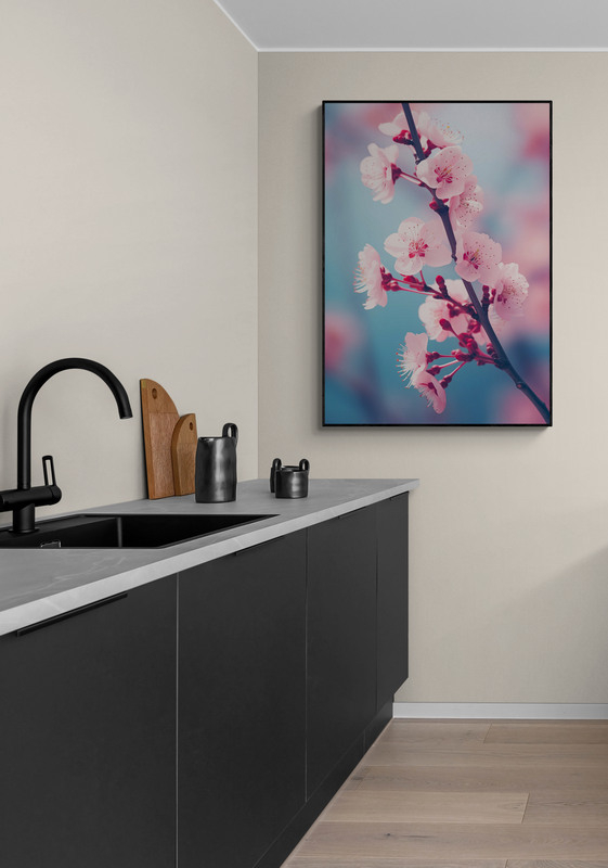 kersenbloesem poster met houten lijst keuken