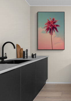 palmboom rood poster met houten lijst keuken