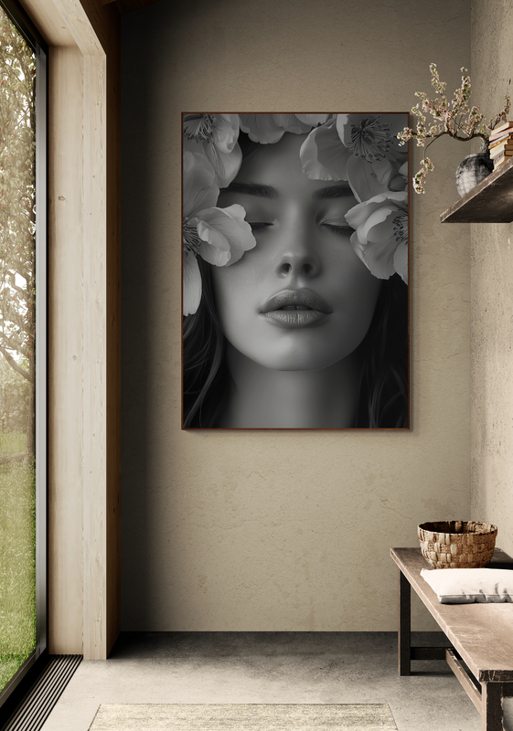 vrouw met bloemen poster 50x70cm huiskamer
