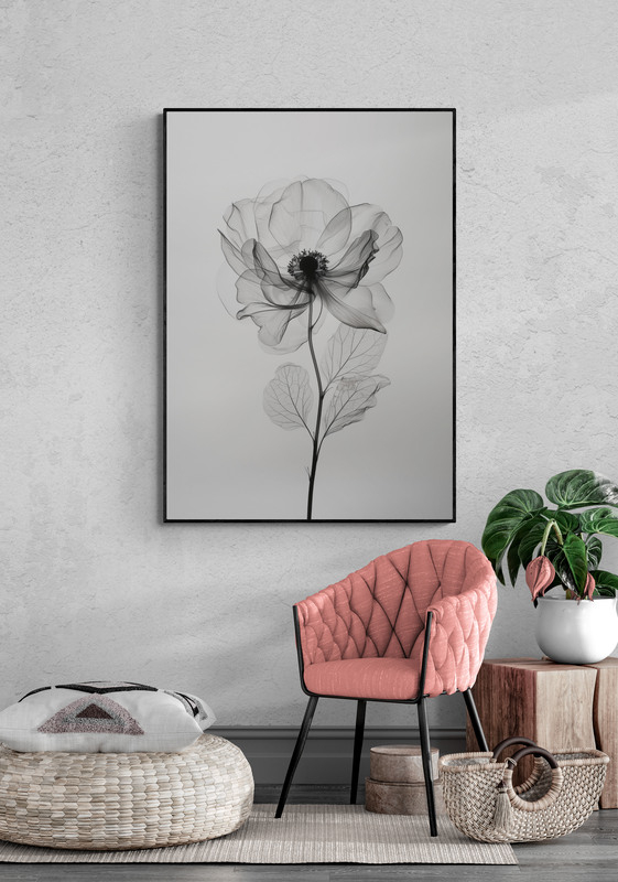 delicate wilde bloem poster in houten lijst huiskamer