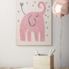 roze olifant poster in houten lijst kinderkamer