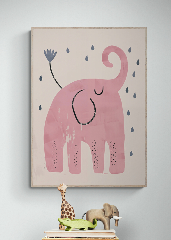 roze olifant poster 50x70cm leeshoek