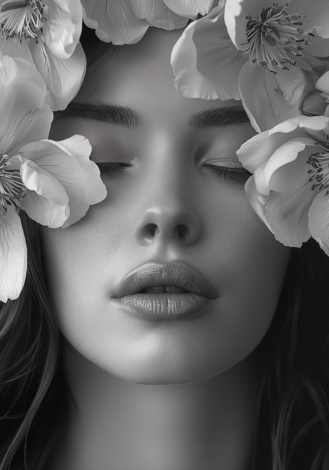 vrouw met bloemen poster woonkamer