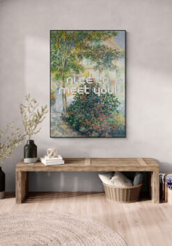 nice to meet you poster in houten lijst woonkamer