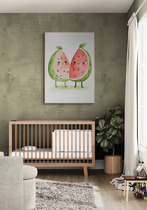 vrolijke watermeloenen poster in houten lijst woonkamer