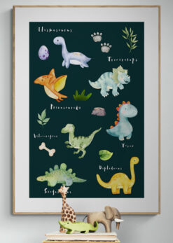 dino's poster in houten lijst woonkamer